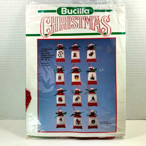 Vintage Bucilla Christmas Christmas Cheer Cross Stitch Satchel Ornament Kit - Picture 1 of 7